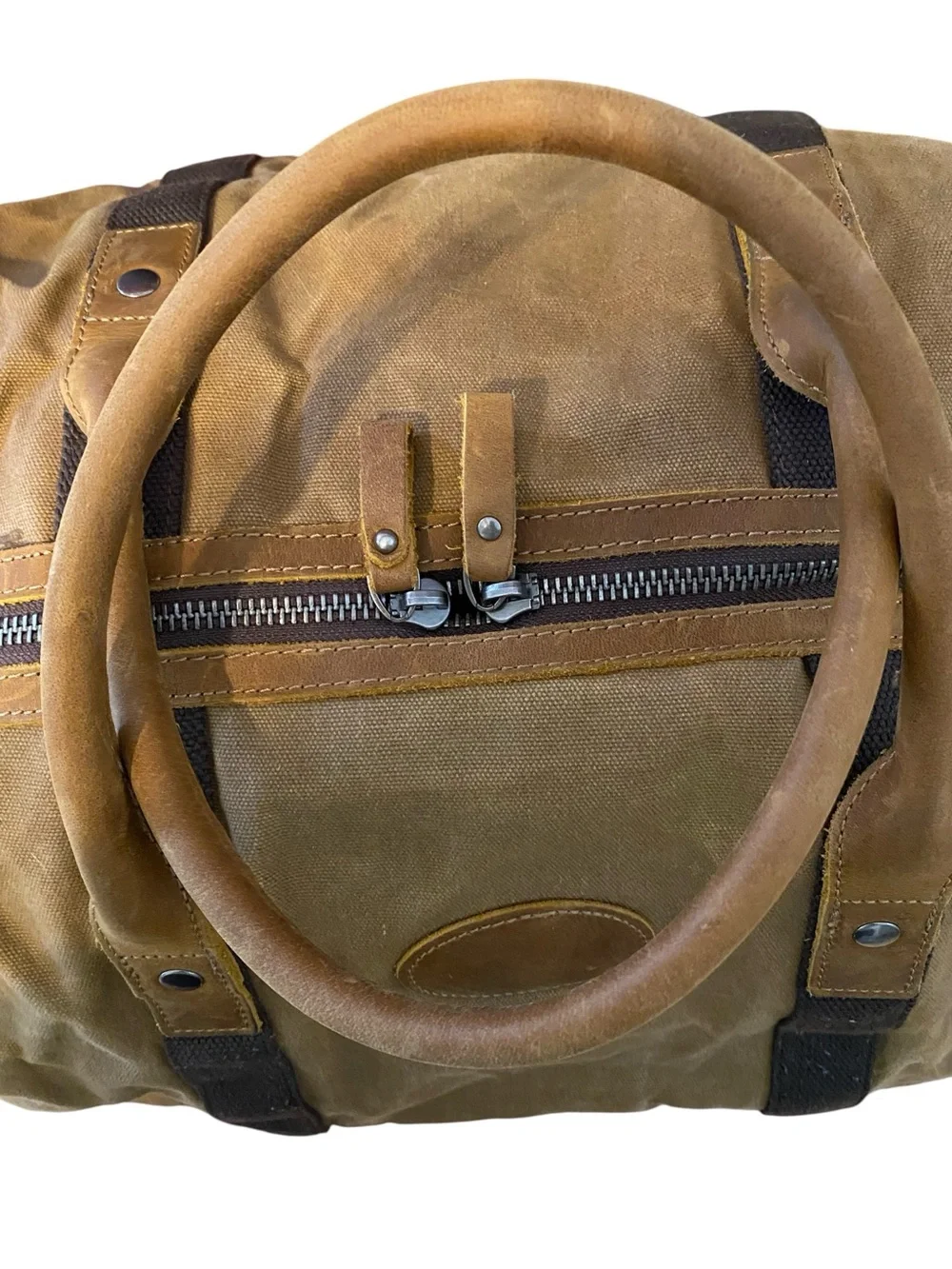 Newhey Waxed Canvas & Leather Weekend Duffel Bag in Tan
